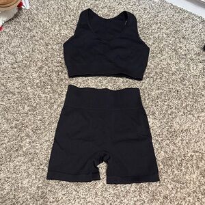 Amazon Black Women's Bike Shorts and Matching Crop Top